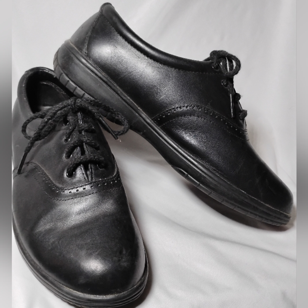 Black Leather Work Shoes  I❤️Comfort Lace Up 6.5 Wide